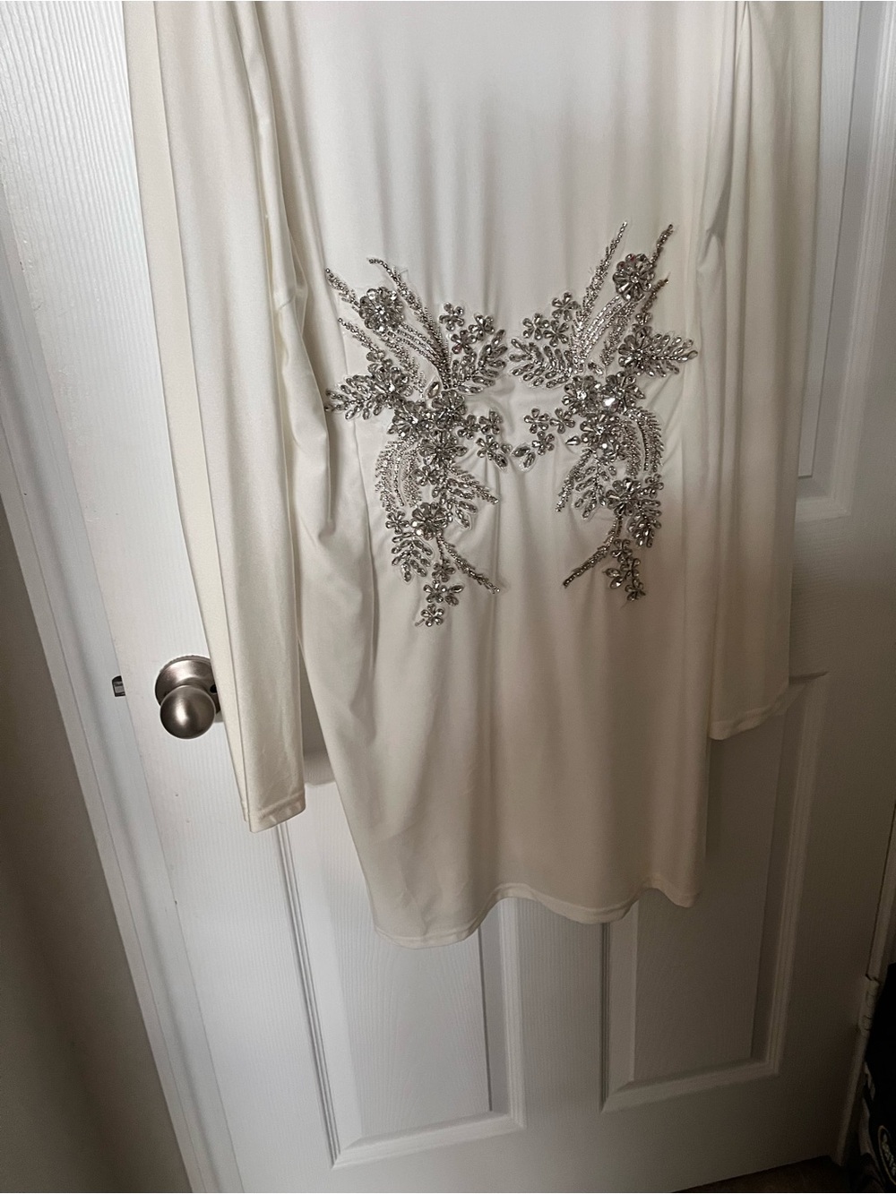 Fashion Nova Cream Mini Dress with Silver Embellished Front - Picture 3 of 3